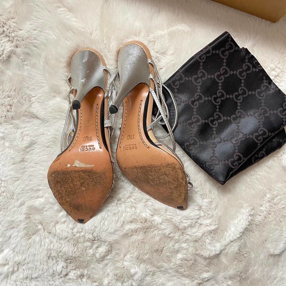 Authentic Silver Strappy Gucci Heels with Dustbag Size 37 1/2 - Picture 2 of 4